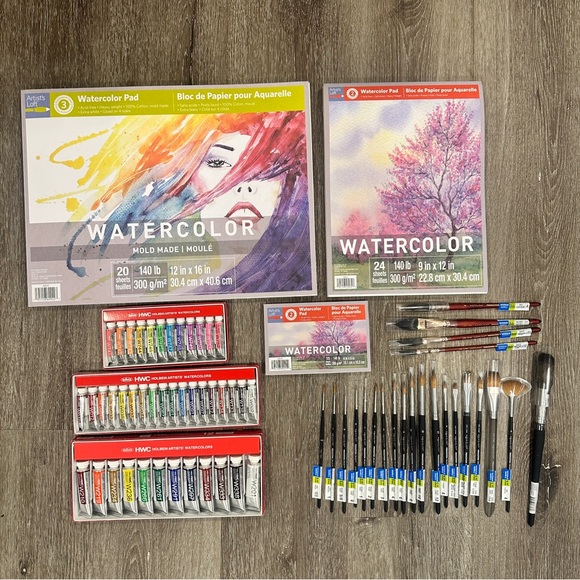 Holbein HWC Other - 42 Holbein HWC Holbein Watercolor Paints with Paintbrushes + Watercolor Pads